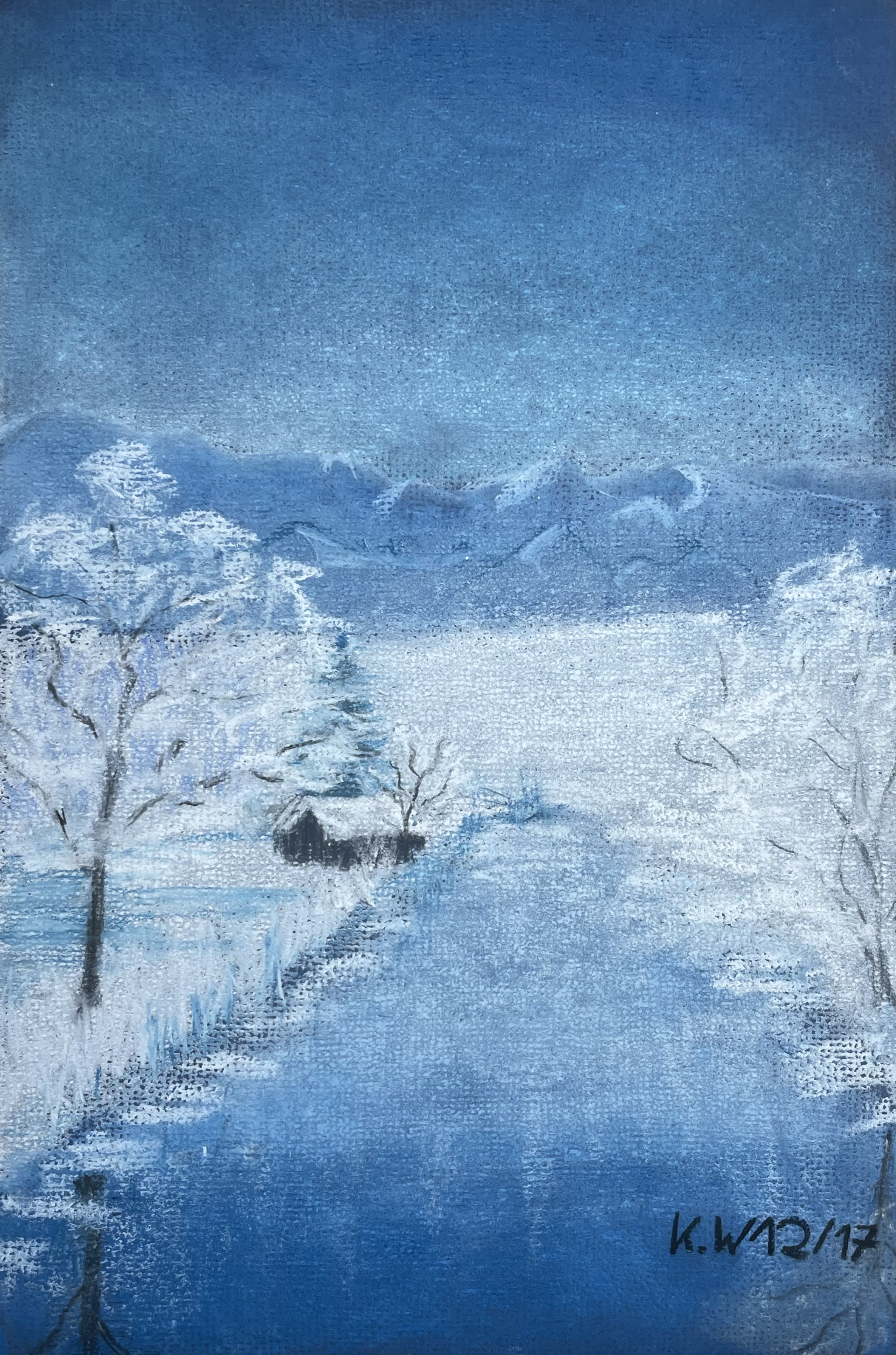 Hier sollte ein Gemälde von einer Winterwiese sein.